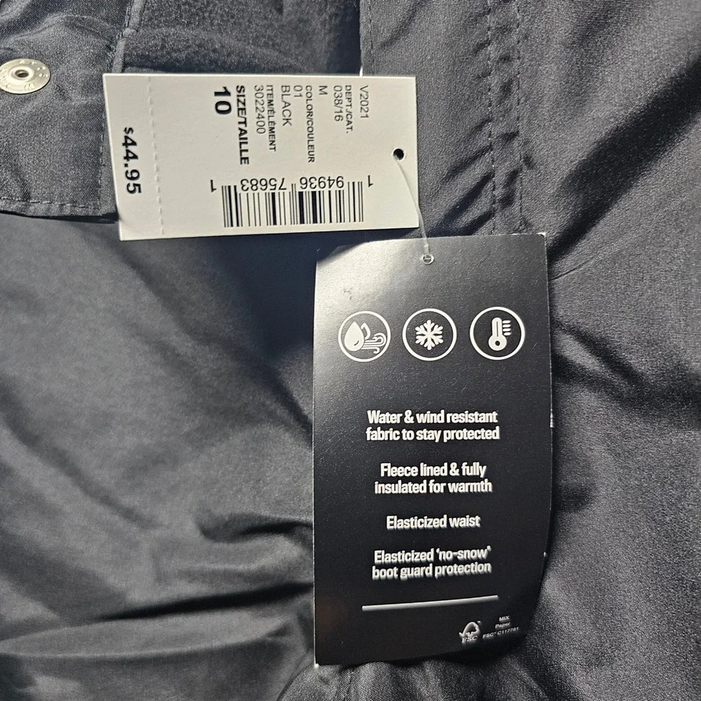 The Childrens Place Black Snow Pants Kids Size 10 Insulated Fleece Lined New